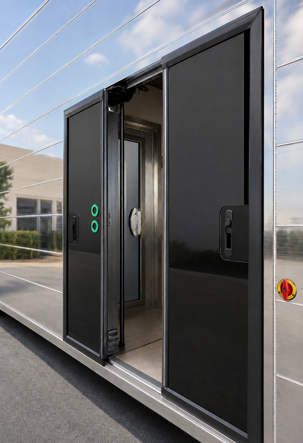 Double sliding doors at the step-free entrance of the Apex WalkIn MRI