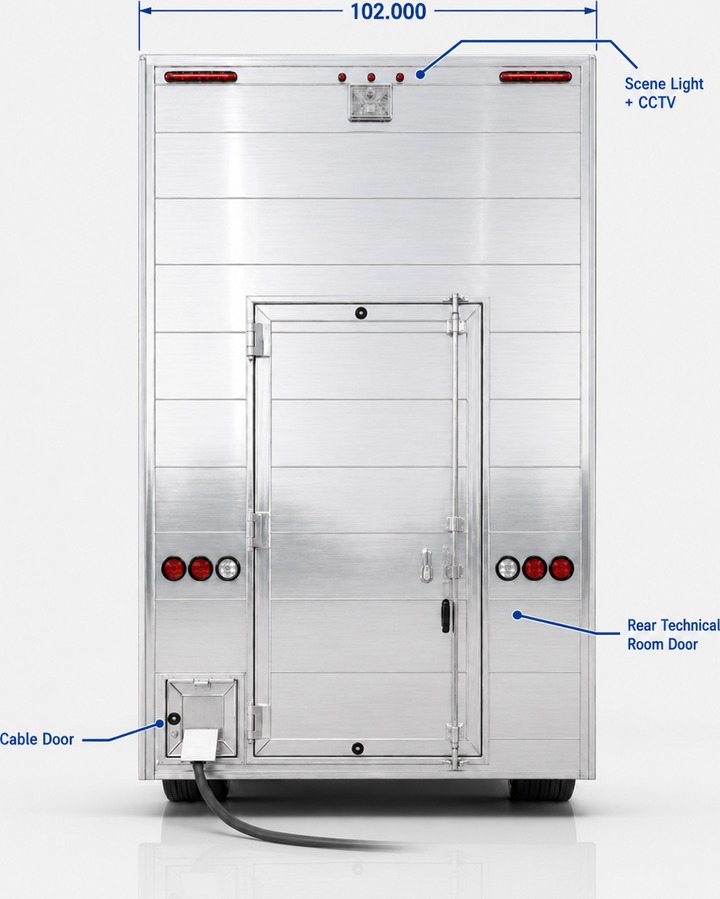 Cable door of the Apex WalkIn MRI with the shore power reel